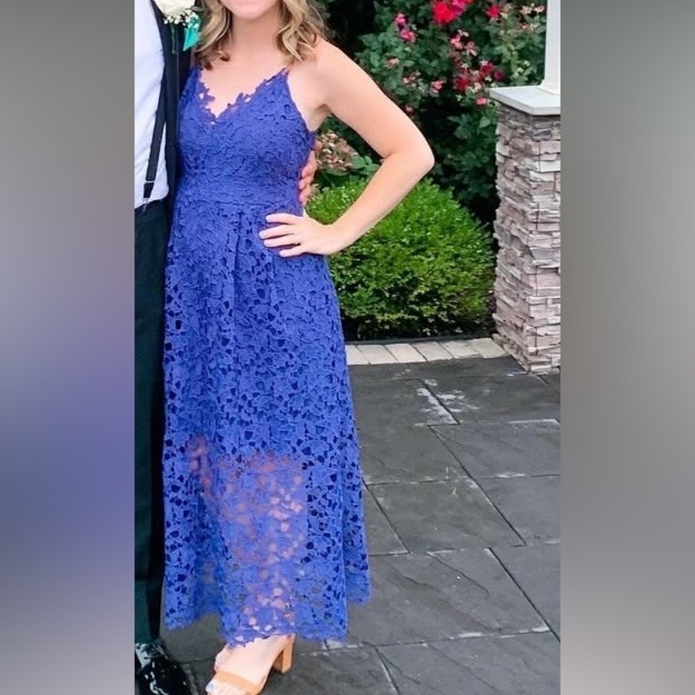 Astr Royal Blue Lace Dress